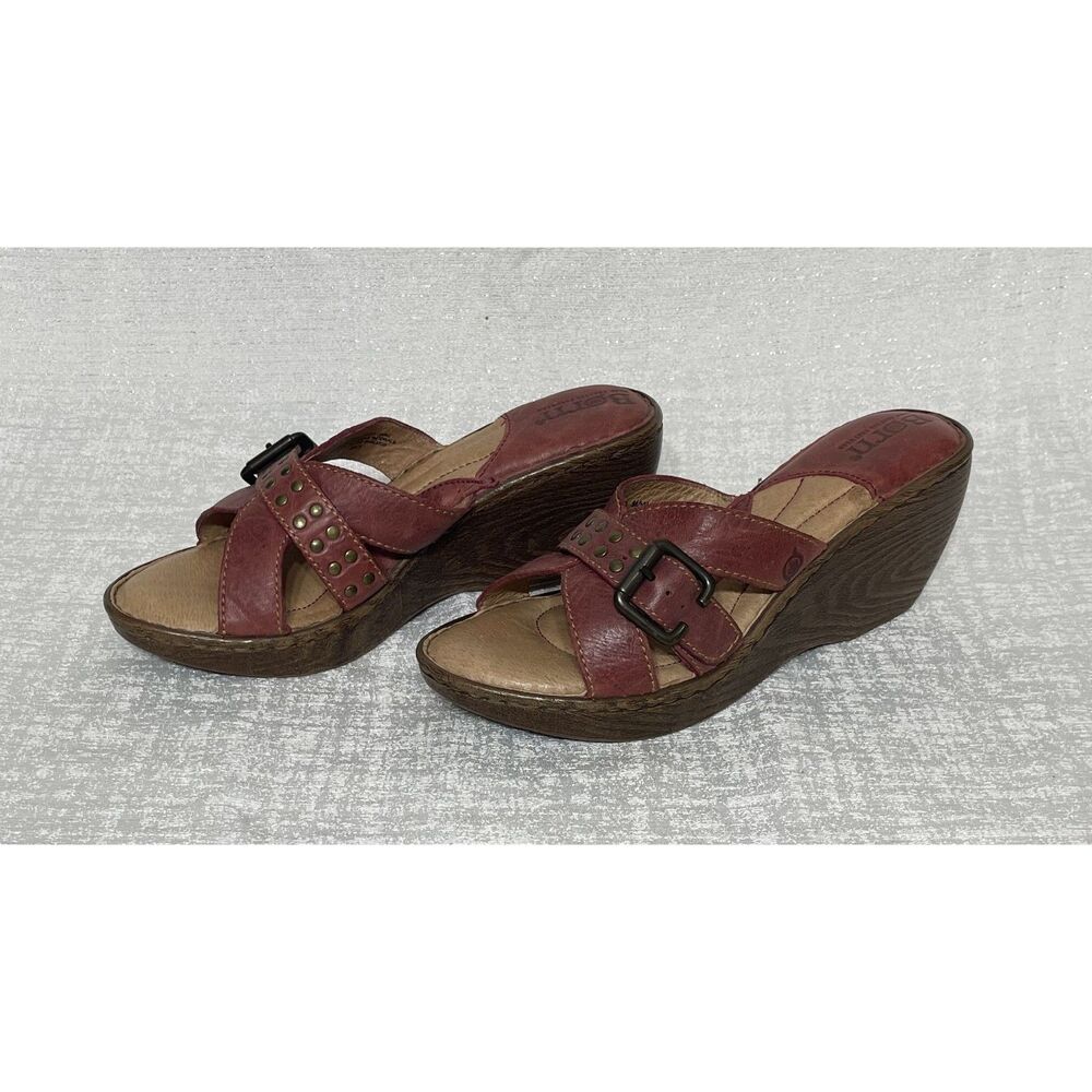 Born Red Leather Wedge Sandals - Size 9